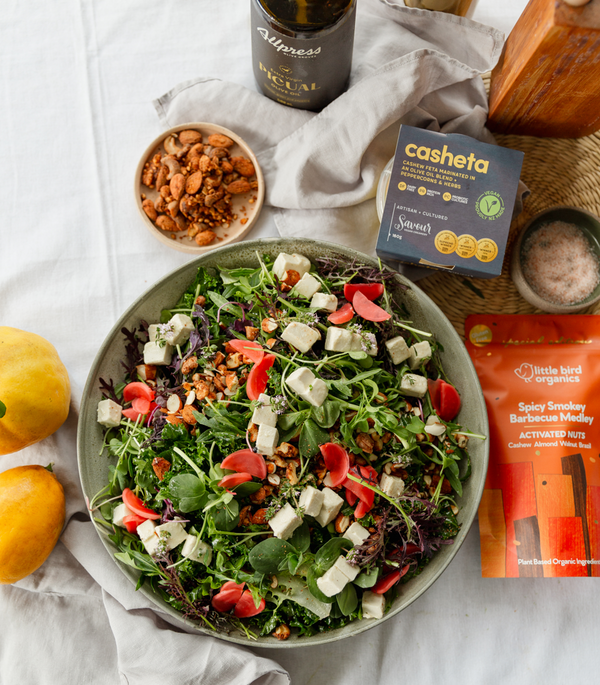 Kale Salad with Spicy Smokey BBQ Nuts 