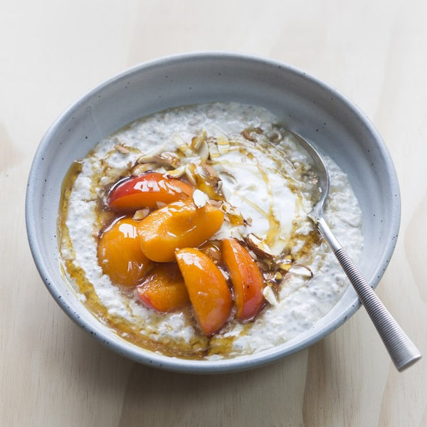 Overnight Gluten-free Oats with Macerated Apricots & Coconut Yoghurt